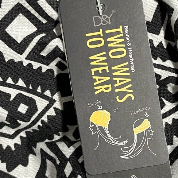 NWT D&Y Black & White Graphic 2 in 1 Beanie & Headwrap Headband - Picture 4 of 5